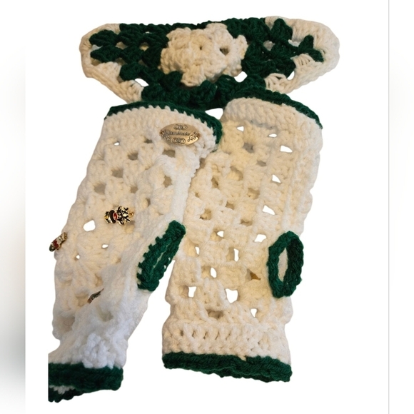 Hand Crafted 3pc Set Fingerless gloves headband white granny square Retro gloves - Picture 13 of 17